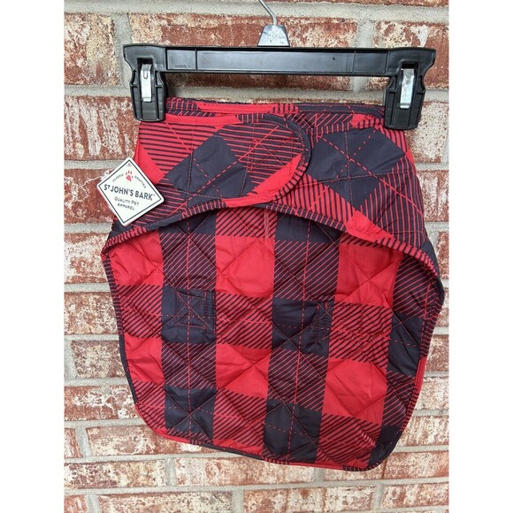 St John’s Bark Quality Pet Apparel Dog Quilted Jacket Coat Red Plaid Small - Picture 5 of 10